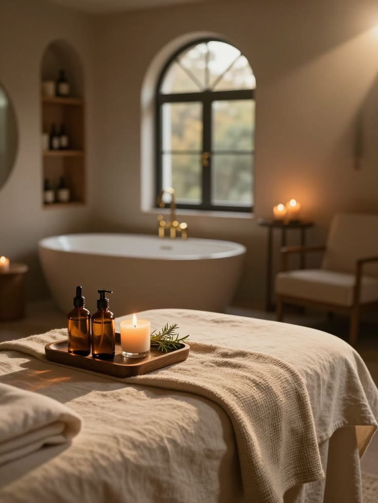 Serene treatment room at Lumière Med Spa, softly lit with warm natural light